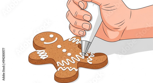 Hand Decorating Gingerbread Man with Icing.