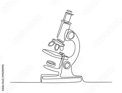 Minimalist single line of a scientific microscope science laboratory equipment research