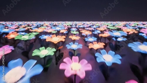 Wallpaper Mural A mesmerizing field of glowing, colorful flowers at night, creating an enchanting and vibrant light display. Torontodigital.ca
