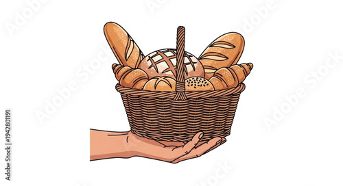 Hand Holding Basket of Bread.