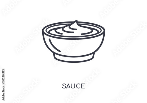 Sauce bowl icon for food and cooking, minimalist line art