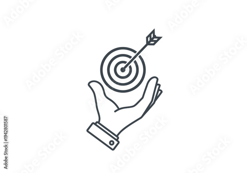 Hand holding target with arrow for business goal and success concept, minimalist line icon