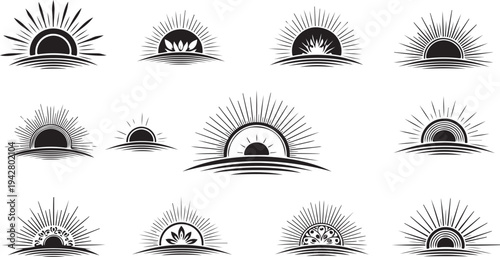Collection of various sunrise and sunset icon designs