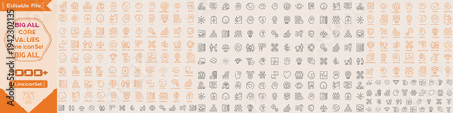 Core values Big line icons. core values, innovation, quality, responsibility, teamwork, reliability, focus, honesty icon. Vector