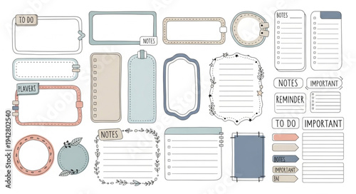 Collection of Hand-Drawn Journaling and Scrapbooking Elements.