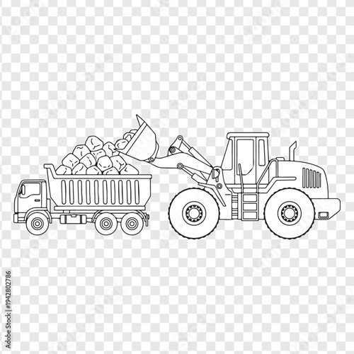 A vintage farm tractor machine and transport truck silhouette icon set featuring vector illustration signs for industrial construction and agricultural vehicle delivery work on the road