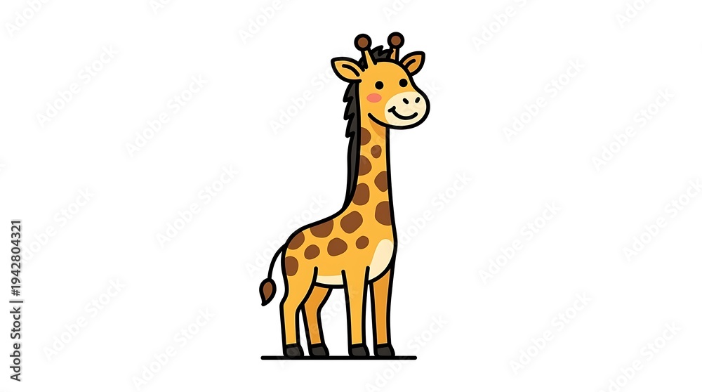 Fototapeta premium Cartoon Giraffe Standing on White Background.