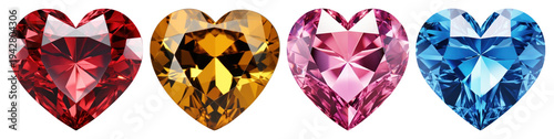 PNG Colorful heart-shaped gemstones sparkle, transparent background