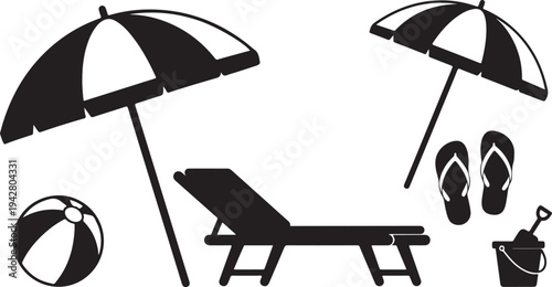 Beach Vacation Essentials in Black and White Silhouette Style