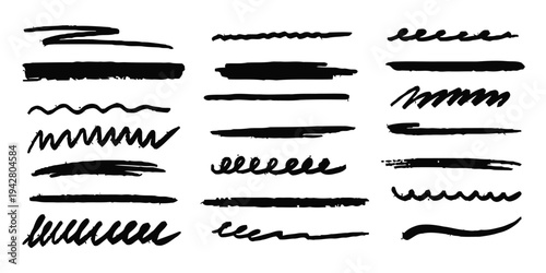 Hand drawn grunge brush stroke lines and underlines