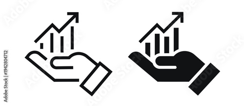 Hand holding financial growth chart and rising arrow representing investment progress