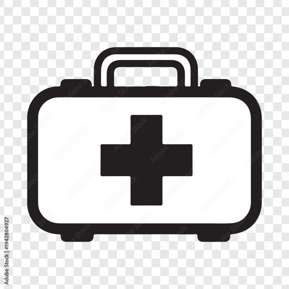 Obraz premium A 3d red first aid kit box with a medical cross symbol serves as an emergency healthcare icon and medical help sign for hospital or doctor care illustration