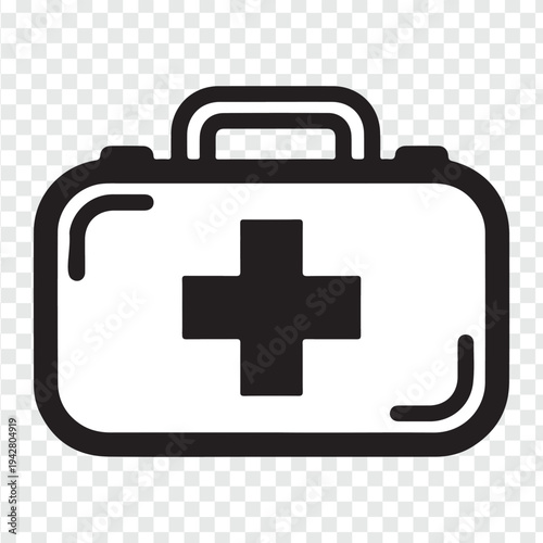 A red first aid kit box with a white medical cross symbol serves as an emergency healthcare icon and essential medicine case vector illustration for first aid help