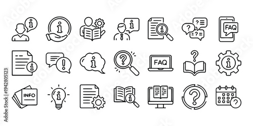 Information and FAQ icons for support services and knowledge base