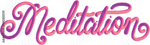 Meditation concept with colorful purple and pink neon cursive typography