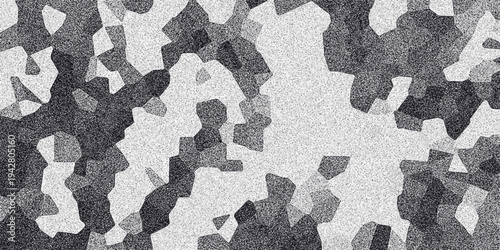 Geometric Mosaic Pattern with Speckled Texture in Monochrome Grayscale Featuring Irregular Polygonal Shapes and Grainy Overlay for Abstract Backgrounds