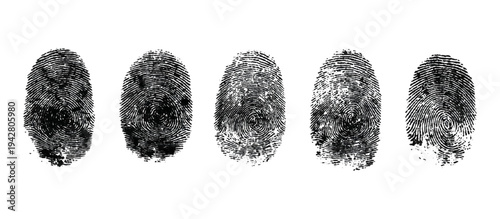 Abstract fingerprint imprint texture set. vector black grunge distressed ink evidence technology artistic dirty background design.