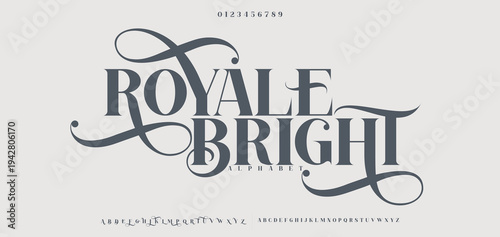 ROYALE BRIGHT Luxury alphabet letters font. Typography elegant wedding classic lettering serif fonts decorative vintage retro. vector illustration