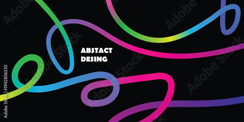 Vibrant neon light trails on black background with abstract design elements