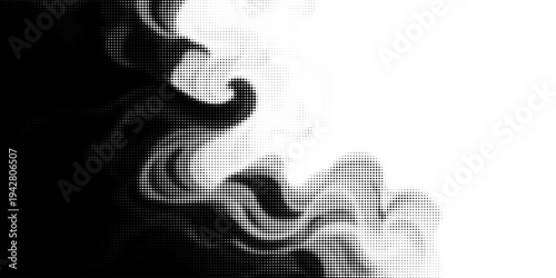 Grunge halftone gradient background. Faded grit noise texture. White and black sandy wallpaper. Retro pixelated backdrop. Anime or manga style comic overlay