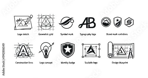 Logo design elements and process icons