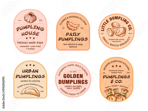 Dumpling logos designed for different brands and styles featuring various dumpling types and offerings