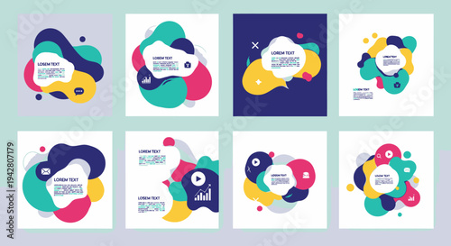 Set of colorful abstract geometric shapes with text placeholders for modern design.