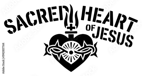 Sacred Heart of Jesus typography graphic in bold vector line art style