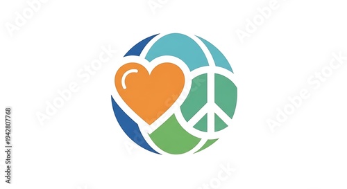 Global Peace and Love Symbol with Heart and Peace Sign