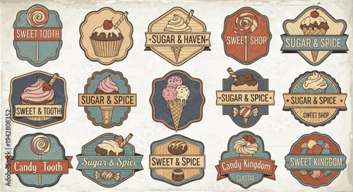 Vintage Ice Cream Shop Labels and Badges Collection.