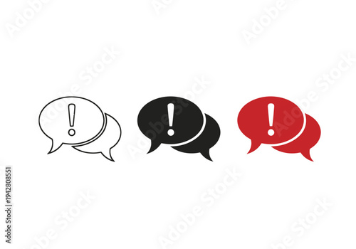 Exclamation mark chat speech bubbles for notification and alert, vector icons