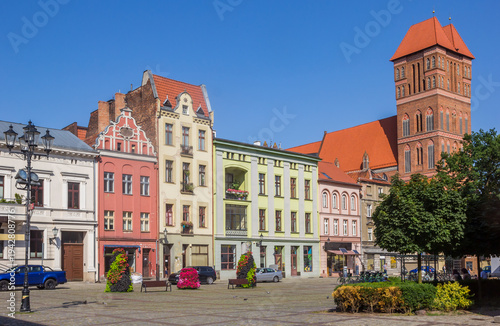 Colorful houses on the historic market square of Torun, Poland