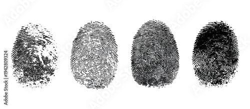 Abstract fingerprint imprint texture set. vector black grunge distressed ink evidence technology artistic dirty background design.