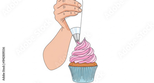Hand Piping Frosting on Cupcake.