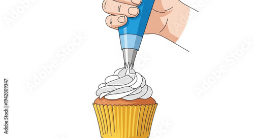 Hand Piping Frosting on Cupcake.