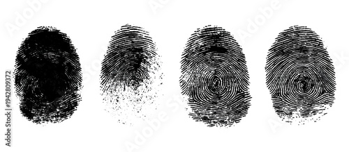 Abstract fingerprint imprint texture set. vector black grunge distressed ink evidence technology artistic dirty background design.