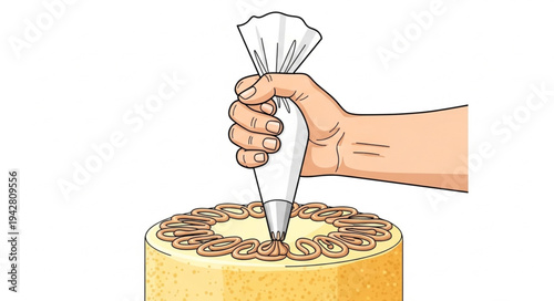 Hand Piping Icing onto a Cake.