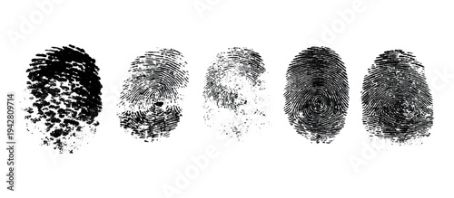 Abstract fingerprint imprint texture set. vector black grunge distressed ink evidence technology artistic dirty background design.