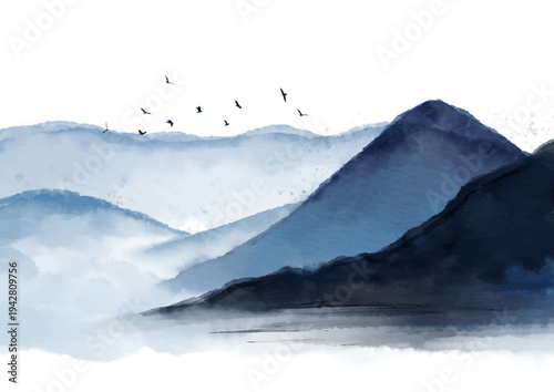 Hand painted minimal watercolour landscape background design 
