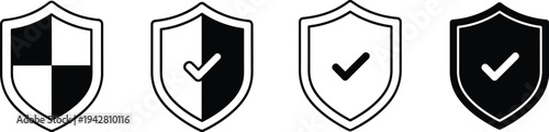 Checkmark symbol of security, protection, and verification. Safe state, approved status, or successful validation. Cybersecurity, warranty information, and service reliability badges. 