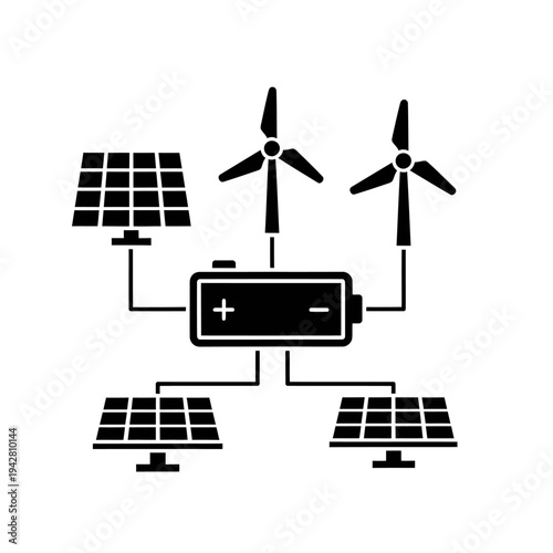 Renewable Energy System with Solar Panels Wind Turbines and Battery Storage