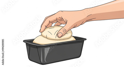 Hand Kneading Dough in Baking Pan.