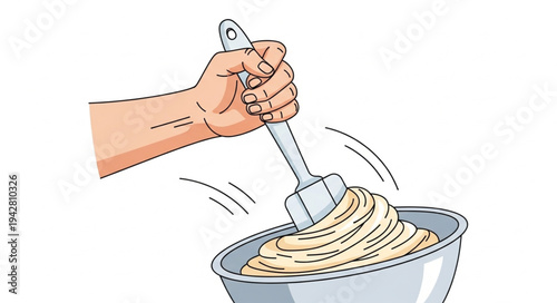 Hand Mixing Dough in Bowl.
