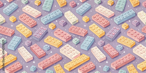 Colorful assortment of interlocking bus-shaped building blocks on a light background Vector