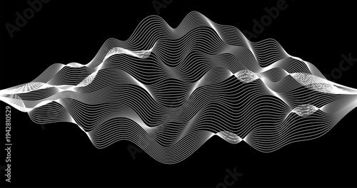 Abstract wave of particles 3d technology on Black Background