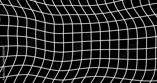 Grid Distortion deformation array of White lines on Black Background