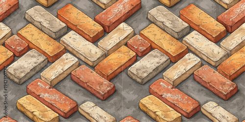 Colorful assortment of rustic bricks arranged in an artistic pattern Vector