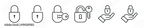 Lock and key icons representing security safety access privacy and protection concepts