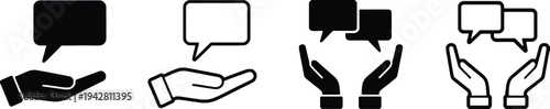 Modern hand and chat bubble icons for customer care support and feedback communication services
