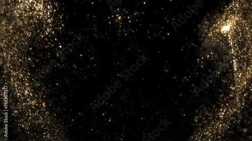 Gold dust particles glitter dust Animation Explode Sparkle fast energy flying wave on black background